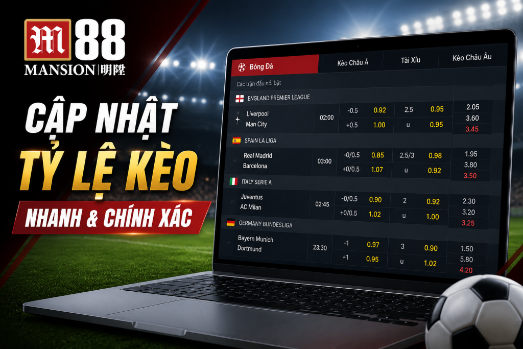 Giao diện bảng tỷ lệ kèo bóng đá với nhiều trận đấu được cập nhật theo thời gian thực